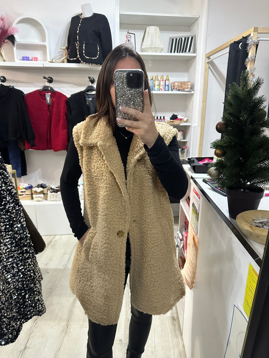 Manteau long moumoute beige